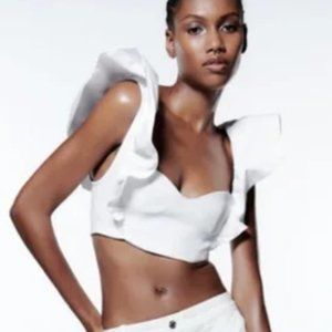 NWT Zara White Ruffle Sleeve Crop Top